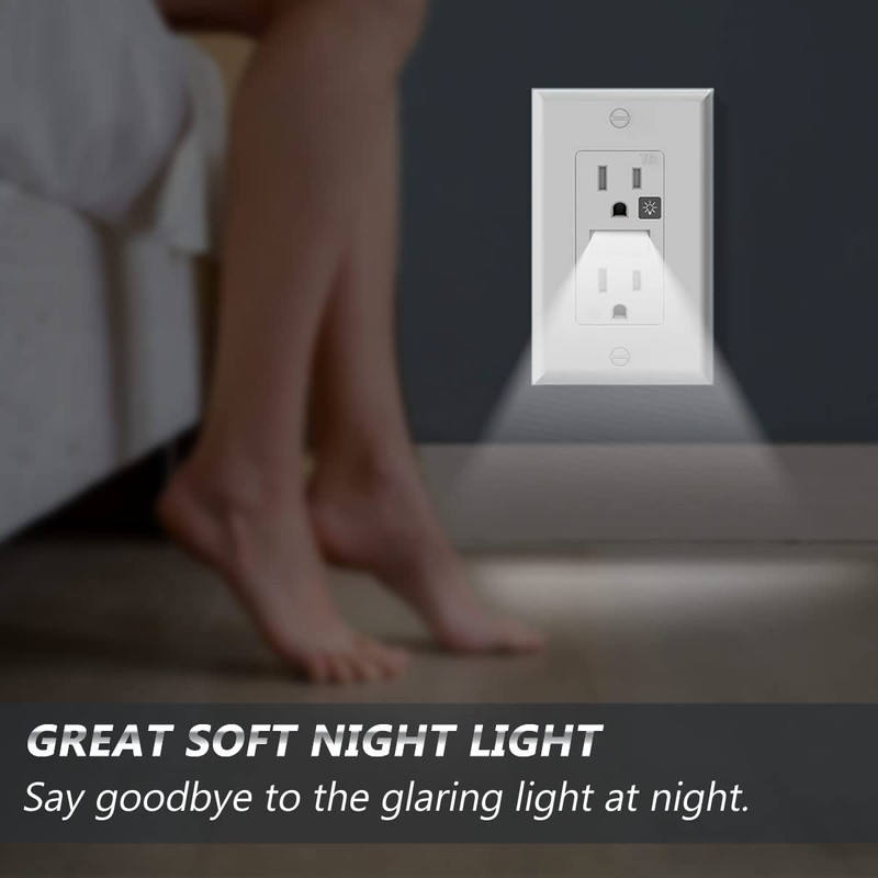 SOZULAMP Receptacle Outlet with Night Light,White Standard Decorator Electrical Wall