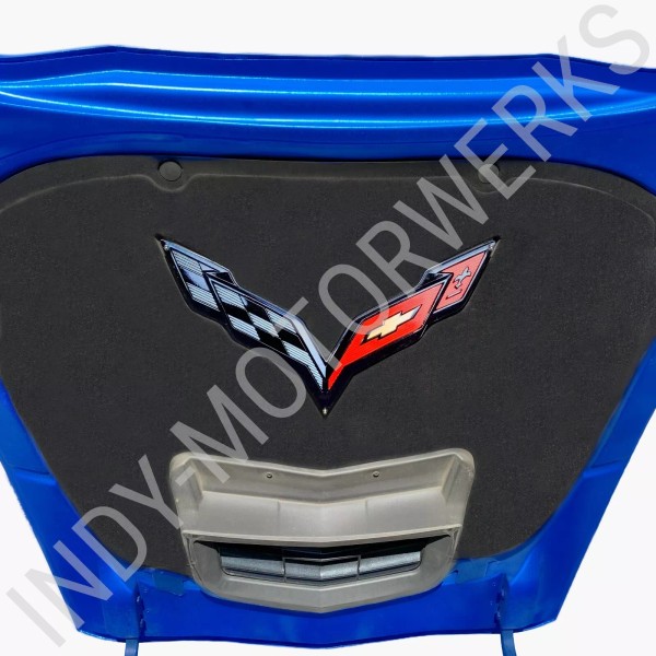 INDY-MOTORWERKS C7 CORVETTE UNDER HOOD BLACK CROSSED FLAG EMBLEM COMPLETE