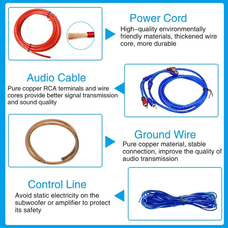 Ftrule Car Amplifier Cable Set Connection Set, 10GA Subwoofer Cable