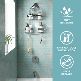 Zenna Home Expanding Shower Caddy, Rust-Resistant, Chrome with Brushed Accents