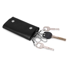 Oemmn Large Leather Key Case, Car Key Bag, Carabia Hook Bag for 1-6 Keys for Men and Women, Key Organiser, Black, black, Modern