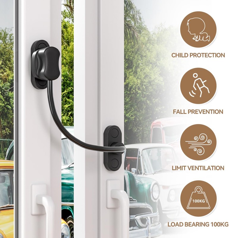 Bwintech 2 Pack Black Keyless Window Restrictor, UPVC Window Security