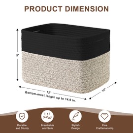 DIMJ Woven Storage Basket for Storage - Rope Basket Storage Organization Closet Organizer and Storage for Clothes , Cotton Cube Organizer Decorative Storage Baskets for Shelves , Beige and Black