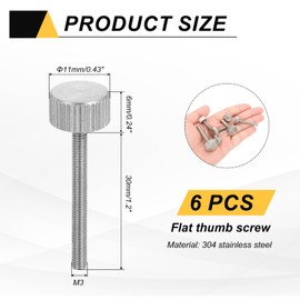 MECCANIXITY 6 PCS M3 x 30mm Flat Knurled Head Thumb Screws,304 Stainless Steel Fully Threaded Thumbscrew Bolts Fasteners for Home Appliances Lighting Electronic Equipment and Industry
