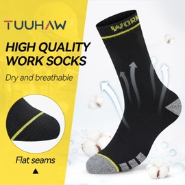 TUUHAW Work Socks Men's Socks 10 Pairs Cotton Long Functional Socks Work Socks, Black x 5+ grey x 5