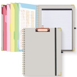 HAUTOCO Clipboard Folder, Clipboard with Storage, Clipboard A4 with 5 Folder Dividers Notepad Labels Pen Loop, A4 Folder for Presentation Conference Documents Legal Nurse Pad Office School, Gray