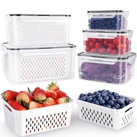 Zalwa 4-Piece Fruit Storage Containers for Fridge, Leakproof and Removable Colander, Dishwasher & Microwave Safe, Extend Freshness of Fruits and Vegetables (White)