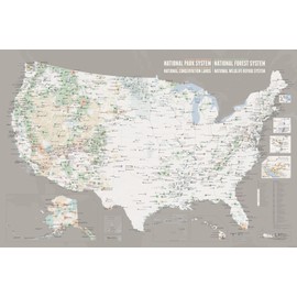NPS x USFS x BLM x FWS Interagency Federal Lands Map 24x36 Poster: National Park, Forest, Wildlife Refuge Systems, BLM National Conservation Lands (White & Gray)
