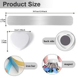 DUJEQM Magnetic Boards for Walls 3 Pcs - Frameless Stainless Iron Magnetic Strips with Adhesive Backing, Magnet Bulletin Board with 10Pcs White Magnets,Memo Board Display Board for Office Home School