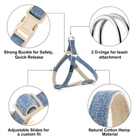 Plutus Pet Cotton Hemp Step in Dog Harness, Sustainable, Lightweight and Escape-Proof, Quick Fit Dog Harness for Puppy Small Medium and Large Dogs, Haze Blue, XS