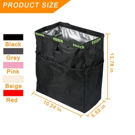 KHGUZ Hanging Car Trash Can with Storage Pockets, Waterproof Leakproof Automotive Garbage Bag, Washable Foldable Large Capacity Vehicle Trash Bin, Universal for RV, SUV, Truck (Black)