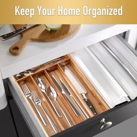 Conflech Silverware Organizer Acacia Kitchen Drawer Organizer Utensil Organizer Silverware Holder Cutlery Organizer in drawer Flatware Organizer Tray (Acacia 5 Slots)