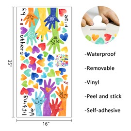 Mfault Inspirational We Rise by Lifting Others Wall Decals Stickers, Diversity Equality Colorful Hands Hearts Nursery Decorations Baby Boy Girl Bedroom Classroom Art, Neutral Toddlers Kids Room Decor
