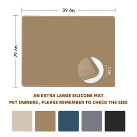 KVK Dog Food Mat, 39.4×29.5in Extra Large Silicone Pet Feeding Mat - Waterproof, Non - Slip, Chew - Resistant for Food & Water, Protect Floors (Brown)