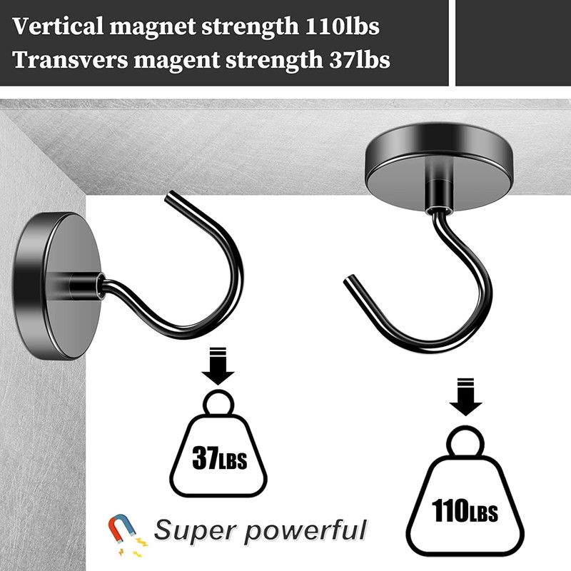 Grtard 110 LBS Black Magnetic Hooks Heavy Duty, Strong Neodymium