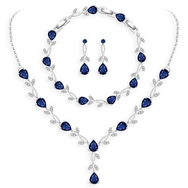 GZWHD Royal Blue Sapphire Jewelry Set for Women Necklace Earrings Bracelet Set Wedding Party Silver Jewelry Gift for Friend Mother Sister Daughter