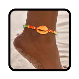 Handcess Boho Anklets Colourful Beaded Ankle Bracelets Shell Braid Anklet Beads Foot Jewelry for Women and Girls (Orange)