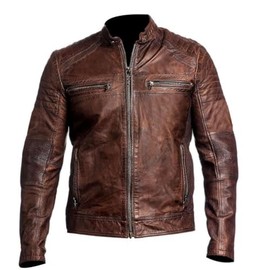 DECIMAL Men's Black & BROWN Genuine Lambskin Leather Biker Jacket VINTAGE REAL MOTORCYCLE JACKETS FOR MEN (M, DISTRESSED BROWN)