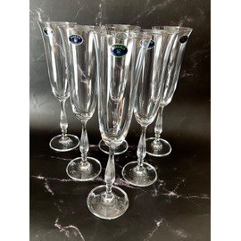 Bohemia Aurum Crystal Champagne Flute set of 6 Crystal Glass Wine glass 6oz/190ml  Bohemia Czech Gift