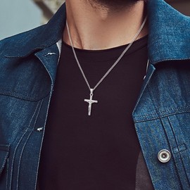 Men's Necklace, Crucifix Cross Pendant, Jesus Christ Pendant for Men and Women, Stainless Steel Silver Cross Gift Ideas for Friend, Stainless Steel