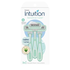 Schick Intuition Afeitadoras Desechables para Mujeres con Piel Sensible, 3 Unidades | Con un Toque de Aloe, Afeitadora de Viaje
