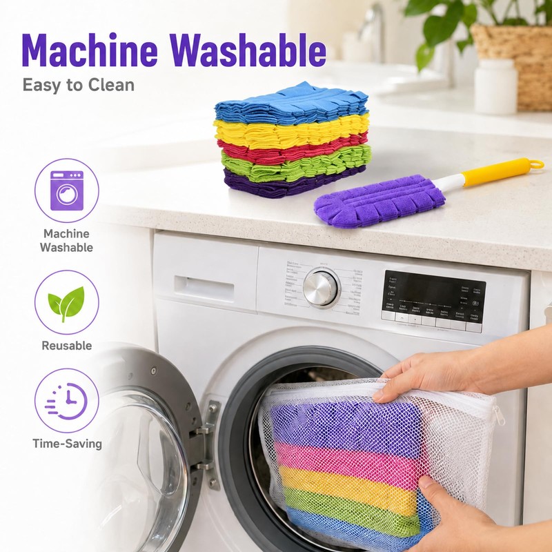 12 Pcs Reusable Duster Refills, 5 Colors 360° Cleaning Pads