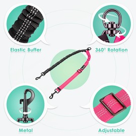 Nasjac Double Dog Leash Coupler, No Tangle Split Lead for Walking 2 Pet Dogs, Adjustable Reflective Safety Shock Absorbing Bungee Leads Splitter for Training Dual Doggy, Medium & Large Breeds