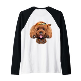 Punk Rock Poodle Dog with Bandana and Style Raglan Baseball Tee