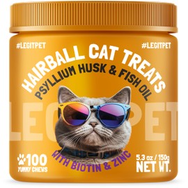 Hairball Treatment for Cats Natural Remedy with Apple Pomace, Psyllium Husk Omega 3 6 Fatty Acids Zinc Biotin Cat Supplement for Indoor Cats Promotes Healthy Digestion Furball Control 100 Yummy Chews