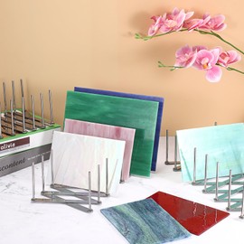 GUSHBIN Stained Glass Holder Stand 4 Packs Stained Glass Storage Organizer Adjustable Dish Organizer Stainless Steel Multipurpose Rack for Painting, Book, Pot Lid