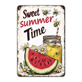 KIYOYO Tin Sign Vintage Wall Poster Retro Metal,Sweet Summertime Watermelon Lemonade,Metal Sign Retro Wall Decor for Home Cafes Office Store Pubs Club Sign Gift Plaque Tin Sign 12x8 inch