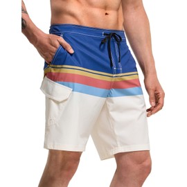 TSLA Men's Swim Trunks, Quick Dry Swimming Beach Board Shorts, Lightweight Swimwear Bathing Suits with Pockets, No Liner/Flow Parchment, 38