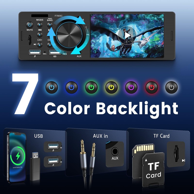 Single Din Car Stereo with CarPlay Android Auto, Touch Screen