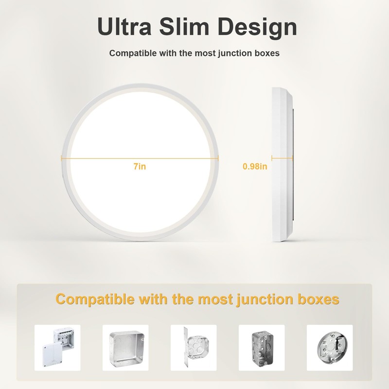 VOLISUN 5CCT LED Flush Mount Ceiling Light, 7 inch Dimmable