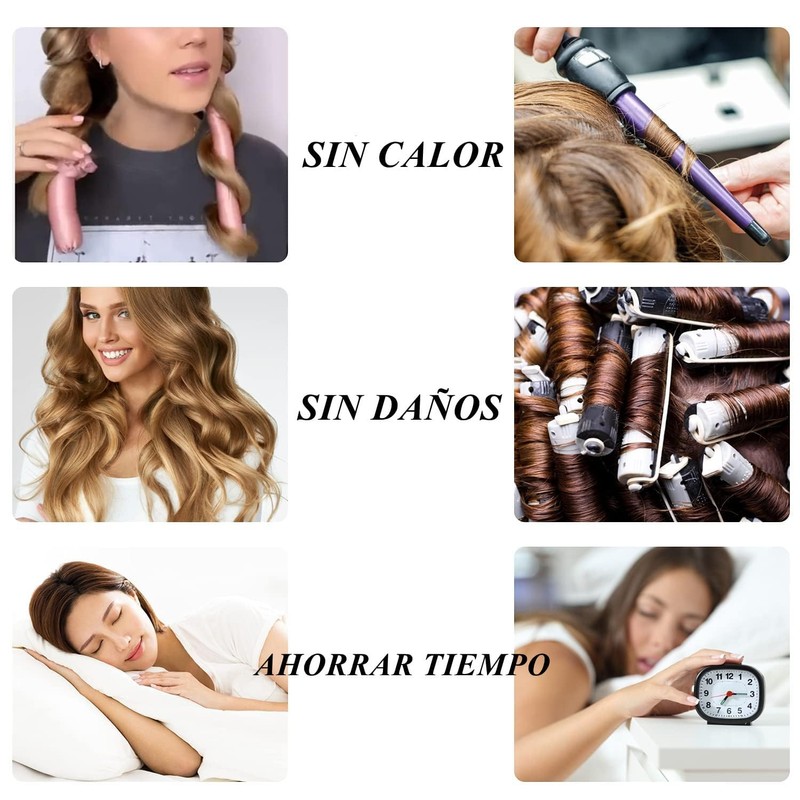 Rizador Pelo Sin Calor, Rulos Flexibles para Rizar Pelo Ondas,