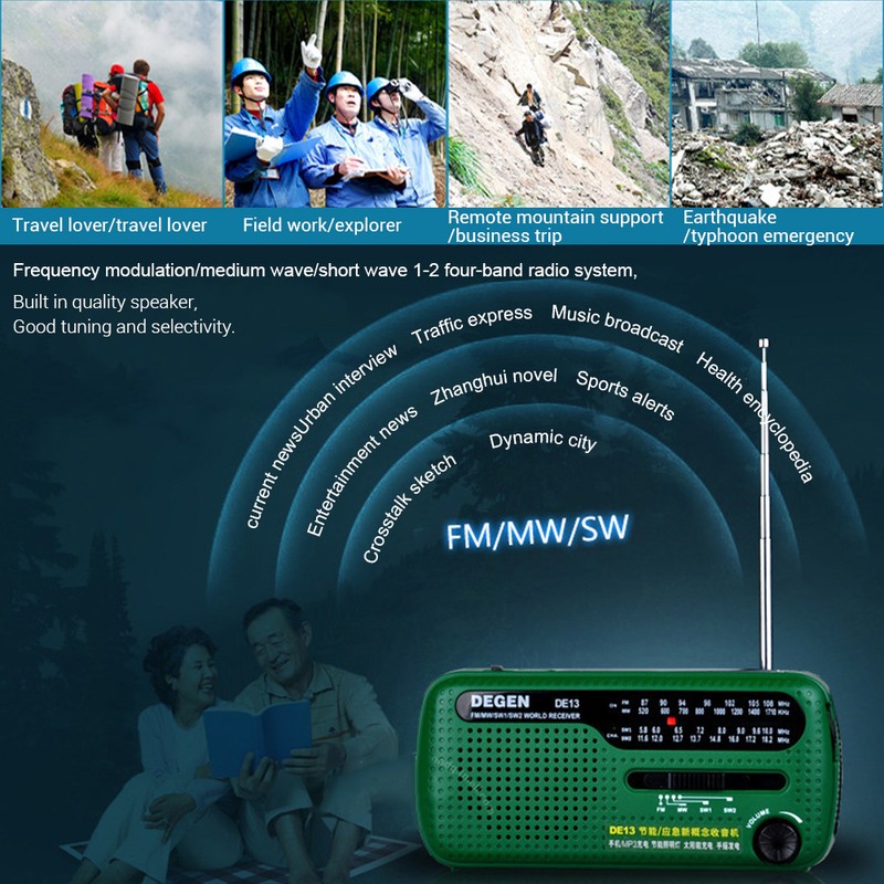 Portable Hand Cranked AM/FM Solar Radio Elderly Emergency Radio