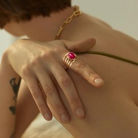 Joo&Rind Women's Rings with Turquoise Gemstone, 14k Gold-Plated Stainless Steel Rings, Open Adjustable Gold Ring, Hypoallergenic Jewellery, Gifts for Women, Stainless Steel, No Gemstone