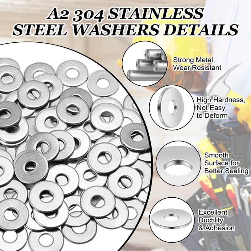 M6 Washers Set, 125 Pieces Flat Body Washers, Rustproof Flat