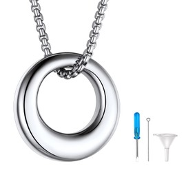 Richsteel Cremation Pendant Necklace, Memorial Ashes/Hair Holder, Waterproof, Stainless Steel, Women's, 19.7 inches (50 cm), Stainless Steel, No Gemstone