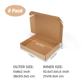 Serwrsw 11x8x2 Shipping Boxes Set of 6, Small Cardboard Boxes for Packaging, Brown Mailing Boxes for Small Business