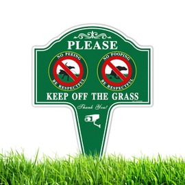 T&R Large No Pooping No Peeing Sign Keep Off The Grass Sign with Stake for Yard - 1 Pack - 14” x 10” Rust Free Heavy Aluminum, UV Protected, Waterproof and Fade Resistant, Easy to Install