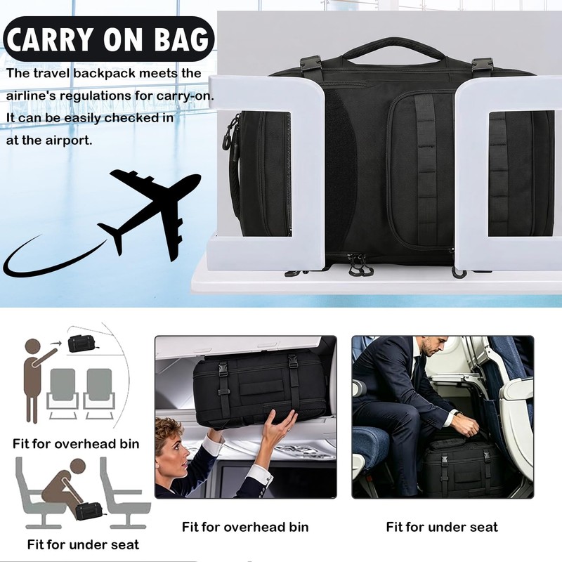 BISKLNDN Carry On Backpack, Large Tactical Travel Backpack Airplane Approved