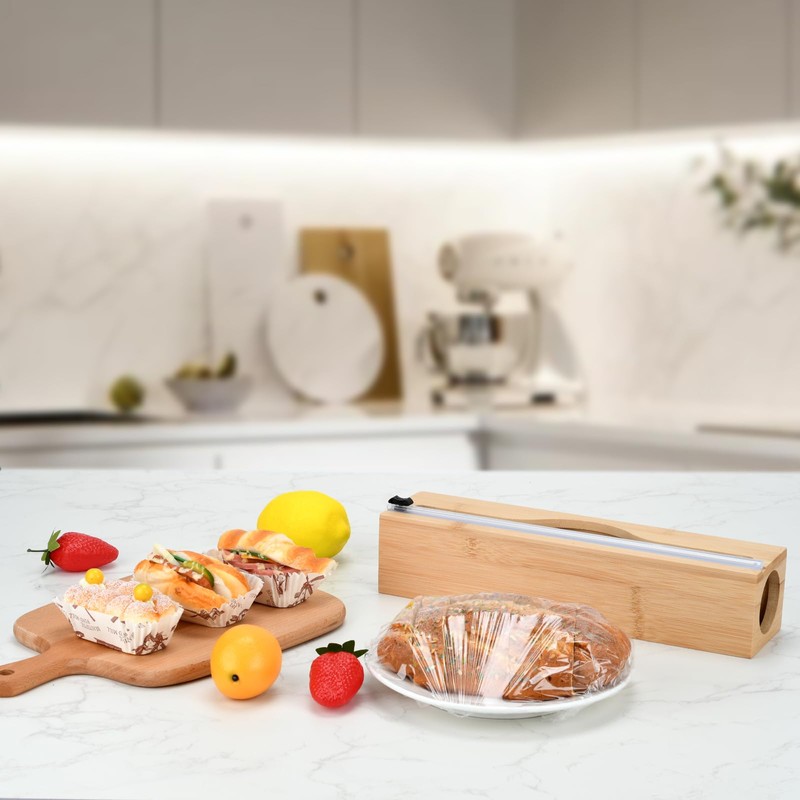 Plastic Wrap Dispenser with Cutter,Cling Wrap with Slide Cutter for