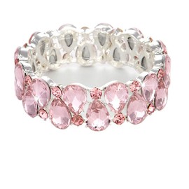 Molie Youfir Bridal Austrian Crystal Teardrop Knot Elastic Stretch Bracelet for Brides Wedding Party(Pink)