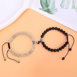 GIEIWIW Magnetic Couple Bracelet Set Friendship Couple Long Distance Matching Bracelet Natural Turquoise Beaded Bracelet Women Men for Graduation Valentine's Day Daily Gifts (JadeGreen)