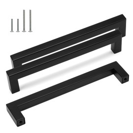 HauSun Pack of 10 Furniture Handles, 160 mm, Black Kitchen Handles, Stainless Steel Cabinet Handles with Screws, Door Handles, Furniture Handle, Kitchen Handle, Cabinet Handles