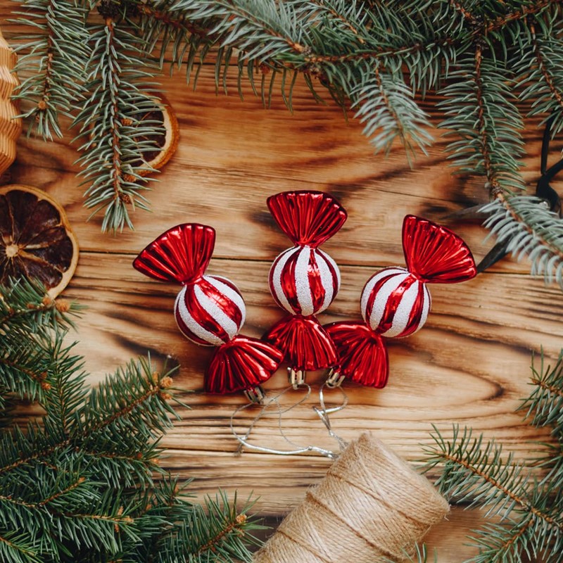 12Pcs Christmas Glitter Candy Ornaments,Plastic Xmas Candy Christmas Tree Pendant,Hanging