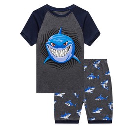Family Feeling Big Boys Shark Pajamas Short Sets 100% Cotton Kid Summer Pjs 12