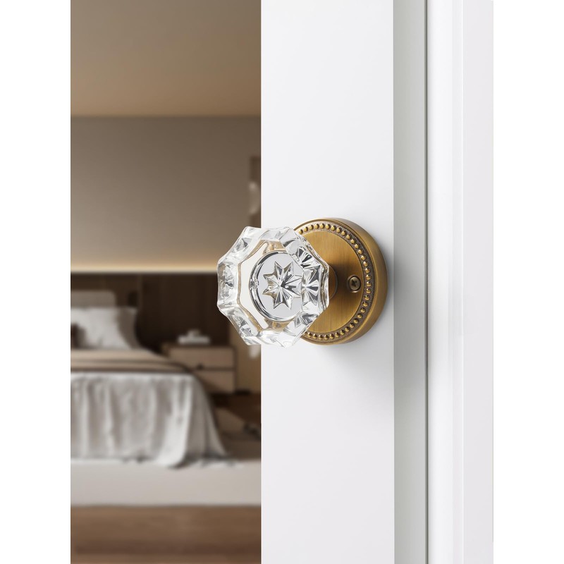 SORWDUERM Antique Brass Door Knobs Crystal Door Knob Passage Door