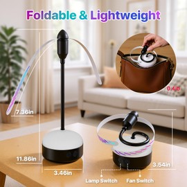 GUSTYLE 2 Pack Fly Fans for Tables with LED Light, Rechargeable Food Table Fan with Soft Holographic Blades for Picnic, Party, Home, Restaurant and BBQ